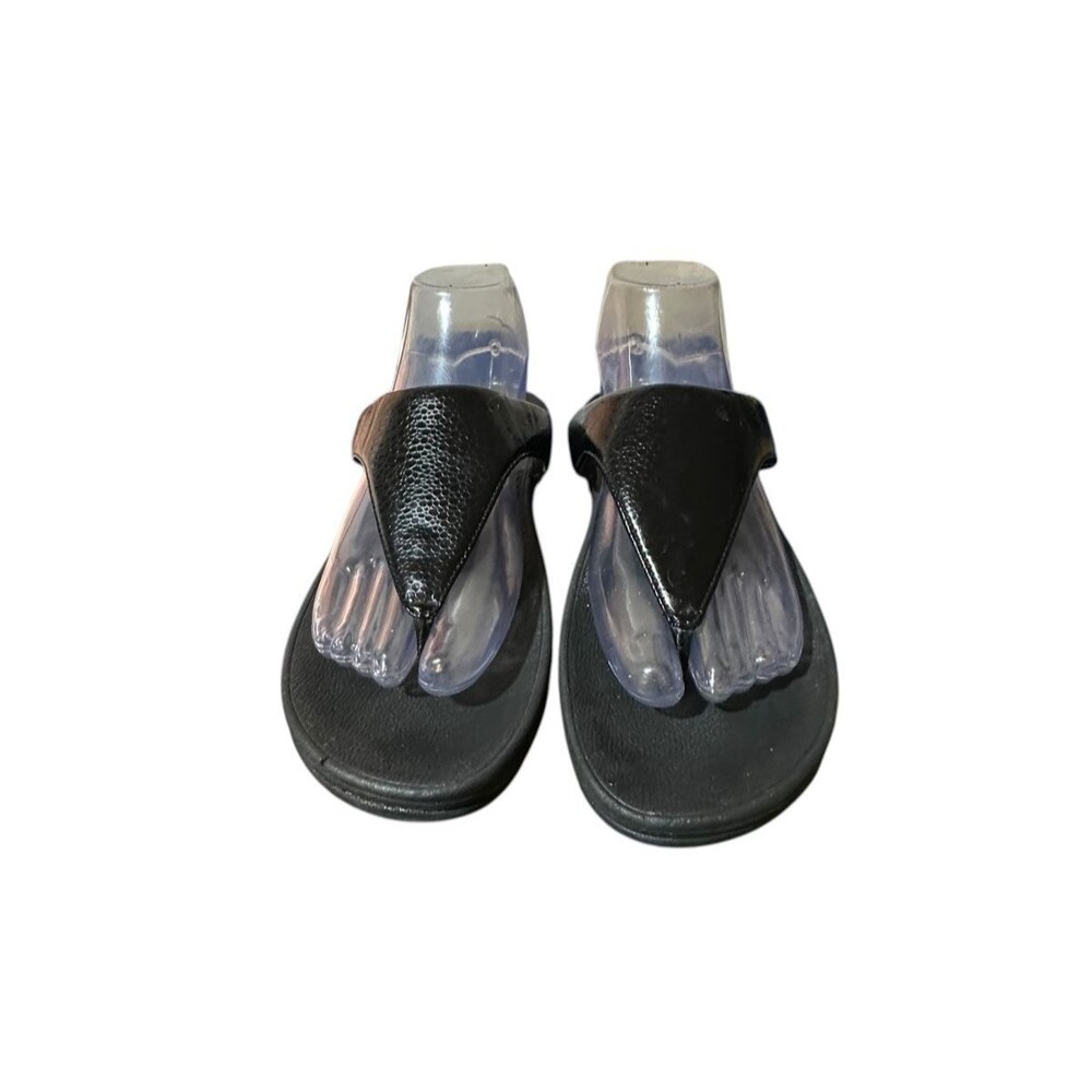 Fitflop Black Pattern Thong Skinny Wedge Sparkling Sandals Woman's Size US 7 M